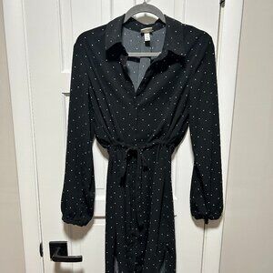 A New Day Long Sleeve Tie Waist Polka Dot Dress Size Medium